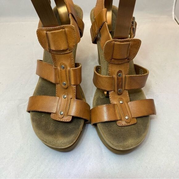Dr. Scholl’s Women Tan Brown Sandals Chunky Wooden Heel OpenToe Strappy size 8 - Picture 7 of 8